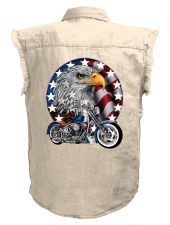 mens patriotic eagle white denim biker shirt