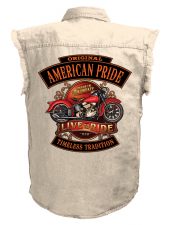 mens amercian pride motorcycle white denim biker shirt