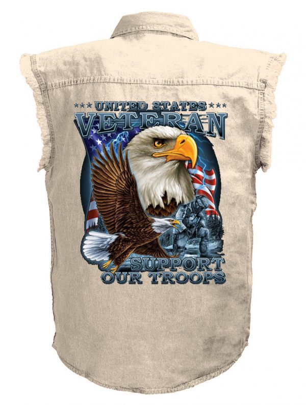 mens united states veteran eagle white denim biker shirt