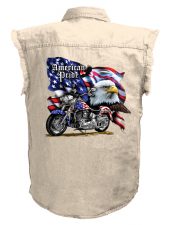 mens american pride eagle motorcycle white denim biker shirt