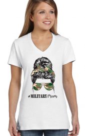 ladies military mom bun head white biker tee