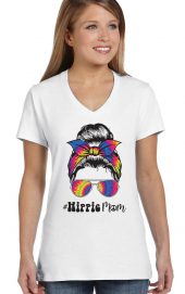 ladies colorful hippie mom bun head white biker tee