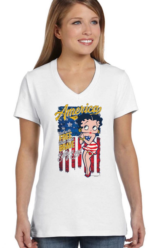 ladies america brave and free betty boop white biker tee