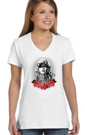 ladies marilyn monroe red roses white biker tee