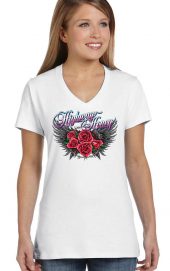 ladies highway honey pink roses white biker tee