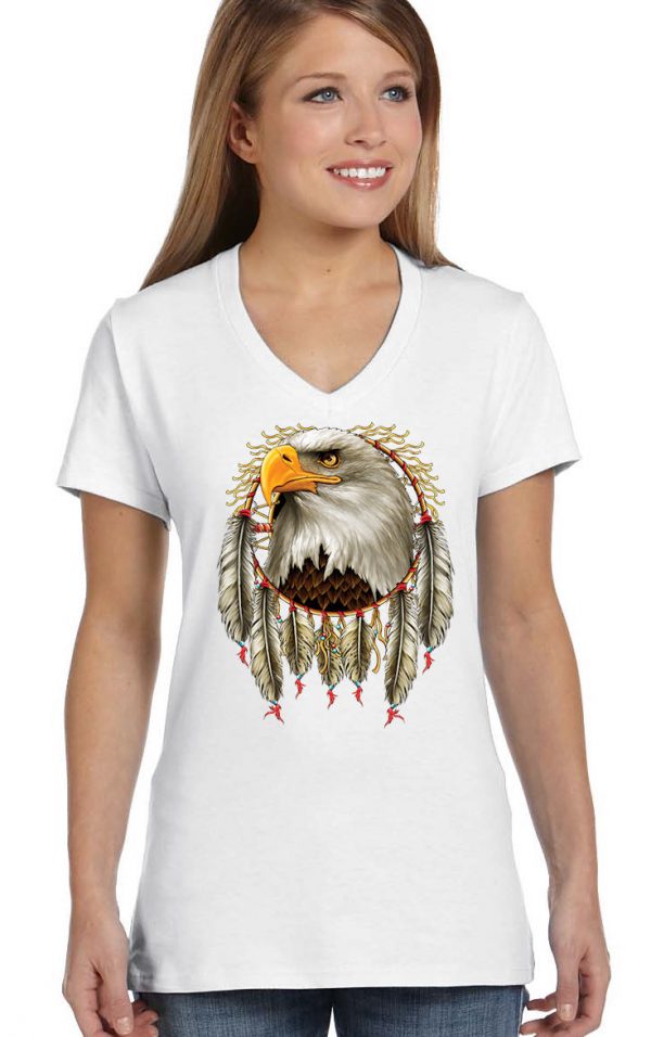 ladies native american dreamcatcher eagle white biker tee