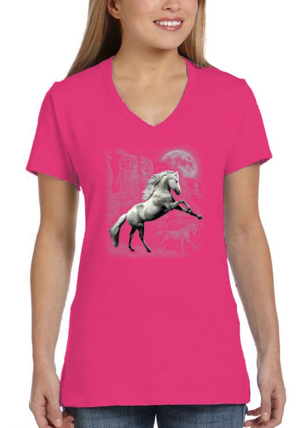 ladies horse in the moonlight pink biker tee