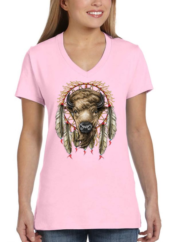 ladies native american buffalo head light pink biker tee