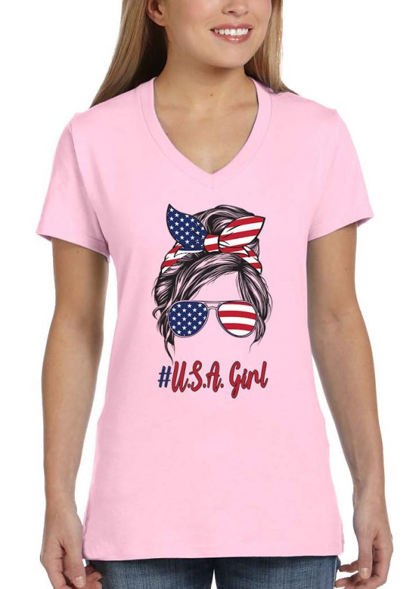 ladies usa girl light pink biker tee