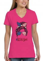 ladies usa girl pink biker tee