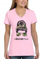 ladies military mom bun head light pink biker tee