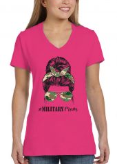 ladies military mom bun head pink biker tee