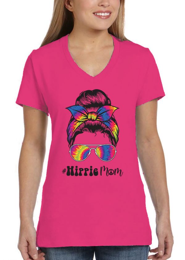 ladies colorful hippie mom bun head pink biker tee