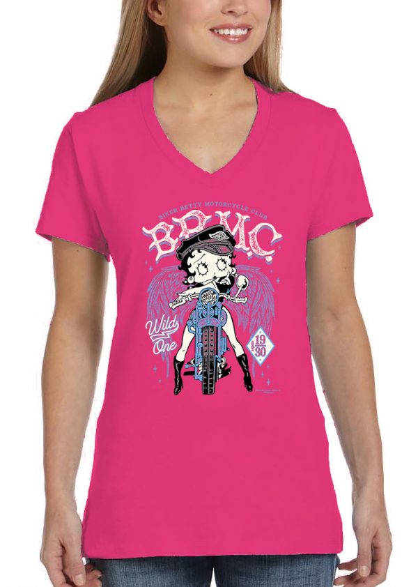 ladies betty boop motorcycle club pink biker tee