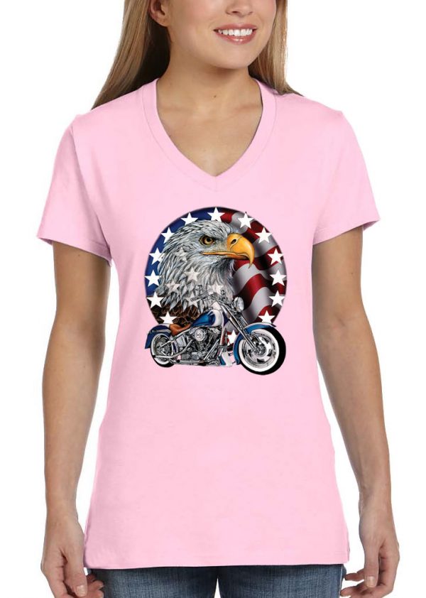 ladies light pink patriotic eagle biker tee