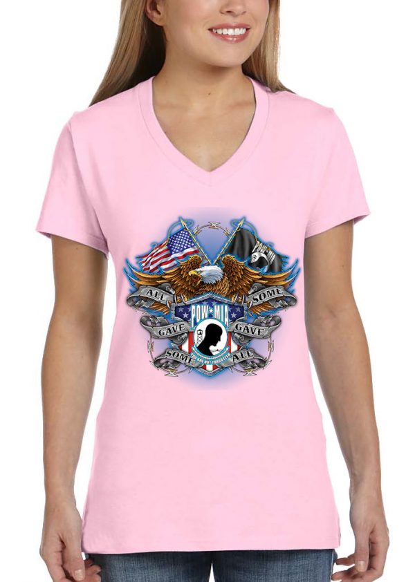 ladies some gave all pow mia light pink biker tee