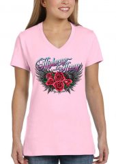 ladies highway honey pink roses light pink biker tee