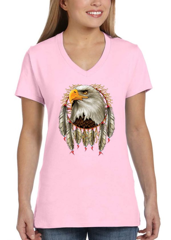 ladies native american dreamcatcher eagle light pink biker tee