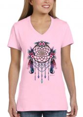 ladies native american floral dreamcatcher light pink biker tee