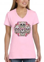 ladies sugar skulls light pink biker tee