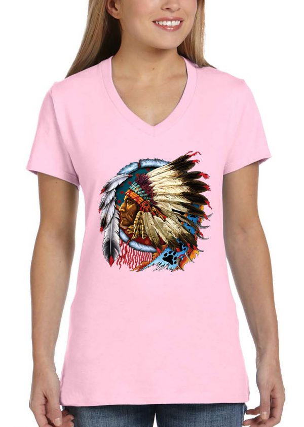 ladies native american chief pink biker tee