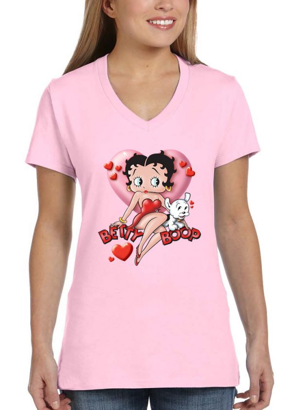 ladies betty boop hearts pink biker tee