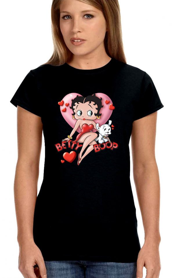 ladies betty boop heart biker tee