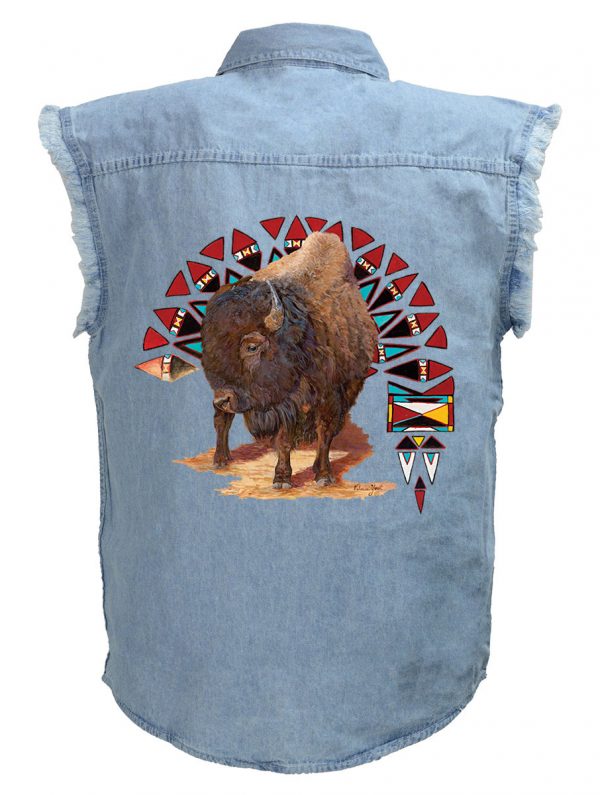 mens native american buffalo blue denim biker shirt