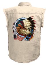 mens native american chief white denim biker shirt