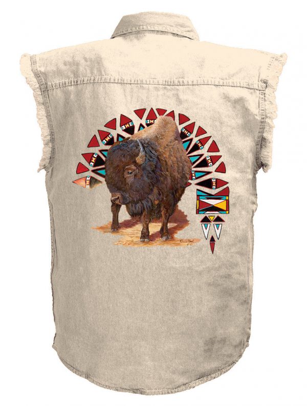 mens native american buffalo white denim biker shirt