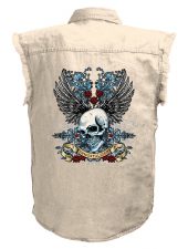 mens immortalized skull white denim biker shirt