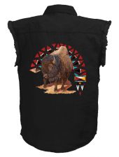 men native american buffalo black denim biker shirt