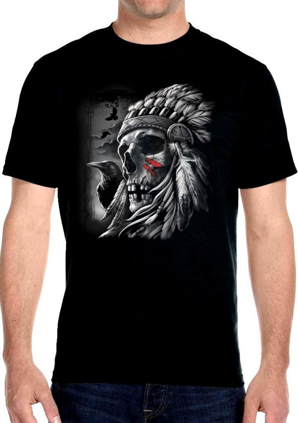 mens native american headdress raven biker tee