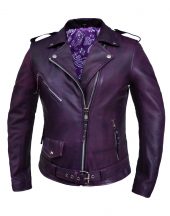 Ladies purple leather motorcycle jacket