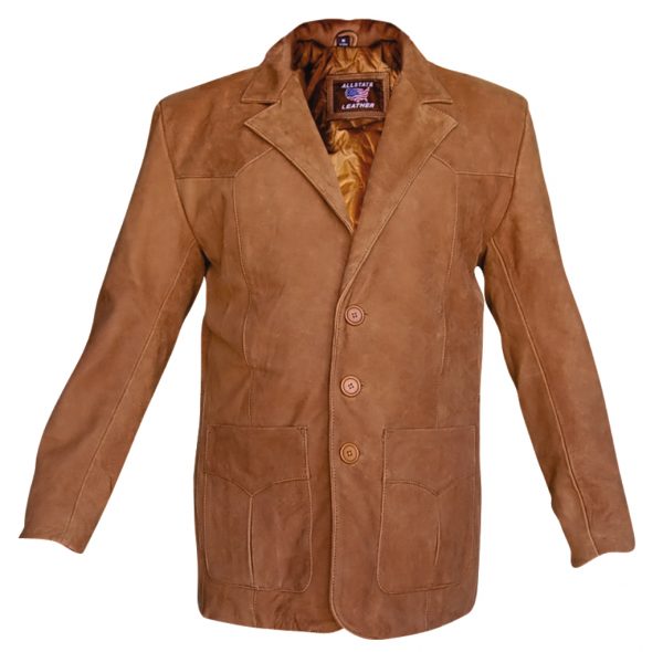 Mens; brown buffalo hide leather blazer jacket