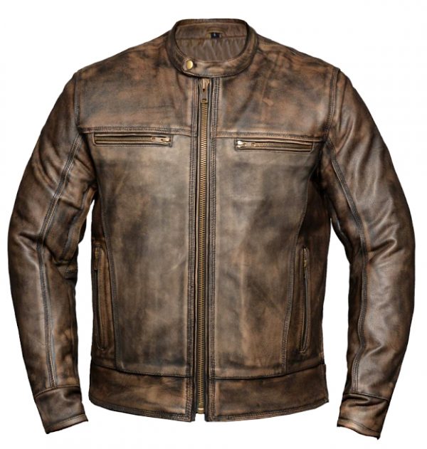 Men's buffalo hide brown leather jacket