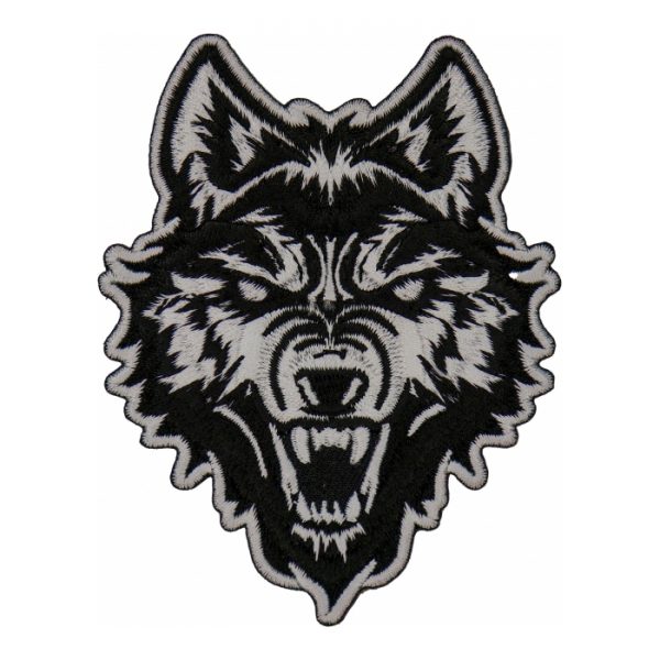 Black and white wolf head patch