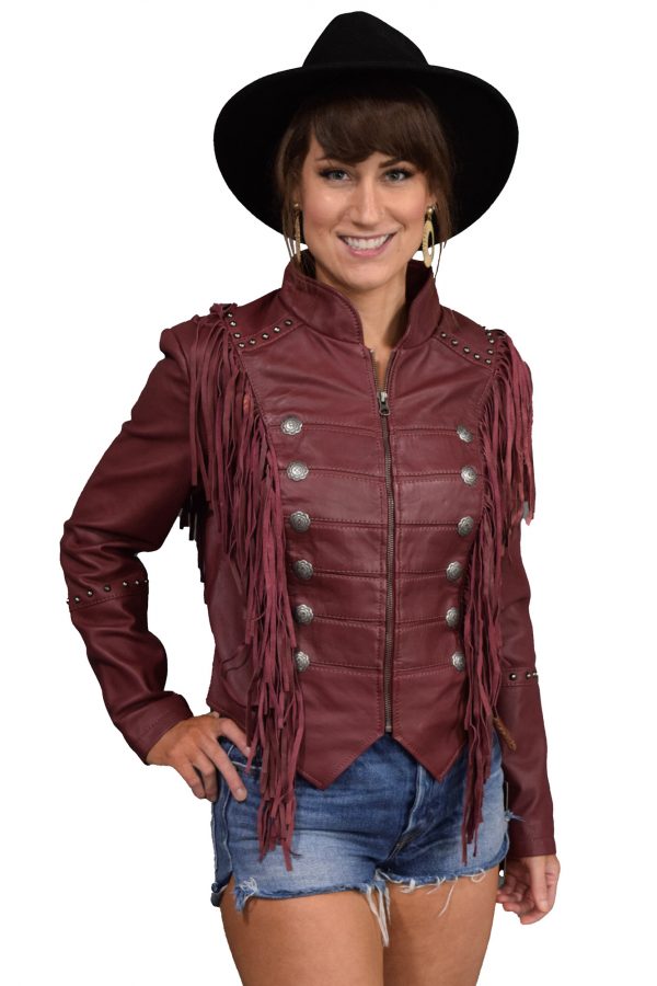 Ladies burgundy nappa leather jacket